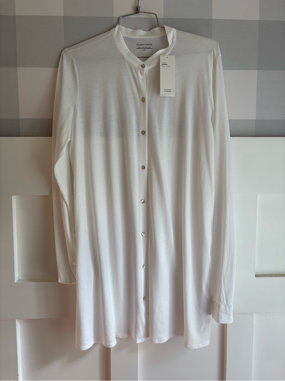 Eileen Fisher Organic Cotton White Button-Front Tunic Shirt Small - Picture 8 of 8